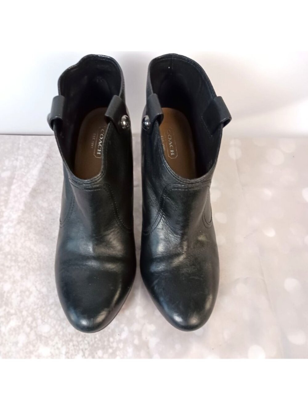 Coach Aliza Black Leather Ankle Booties Cone Heel Pull On Womens 9 - Picture 8 of 11